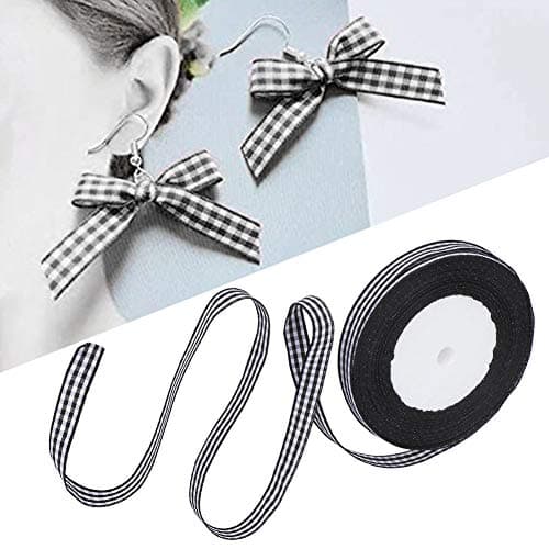Tiiyee Ruban Vichy Noir et Blanc, 3 Rouleaux de Ruban de Satin à Carreaux Noël Mariage tissé Bord Rouleau Emballage Cadeau décoration de gâteau 1 cm de Largeur 25 Verges/Rouleau