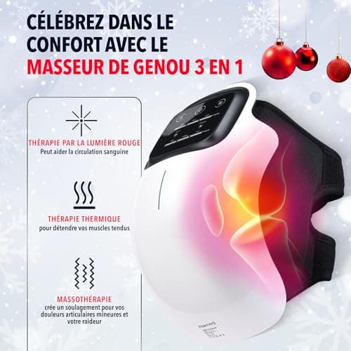 FORTHiQ Masseur de Genou Sans Fil, Soulage la Douleur Articulaire par Chaleur Infrarouge, Thérapie Laser et Vibratoire pour l'Arthrite, Gonflement, Tension, Étirement Ligamentaire, Blessure Musculaire