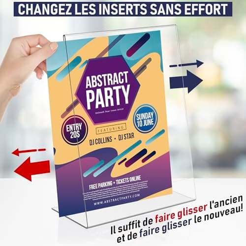 Supports de panneau en acrylique à dos incliné A5 - Cadre photo transparent pour panneaux, brochures, dépliants, menus, affichage - Tableau à message en Plastique (A5 - Lot de 6)