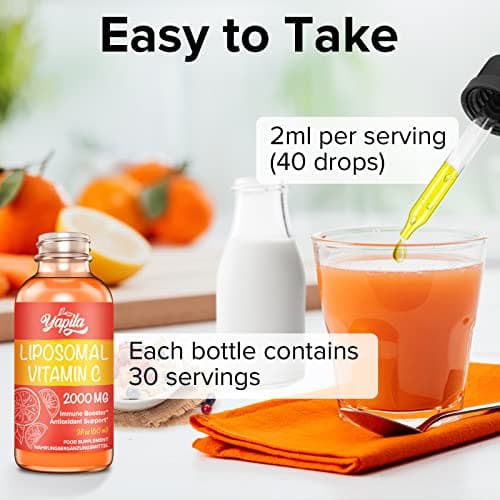 Vitamine C Liposomale 2000 mg Liquide Supplément, Absorption Maximale, Vitamin C Végétalienne Hautement Efficace, Acide Ascorbique, Non-GMO, Sans Gluten, Sans Soja