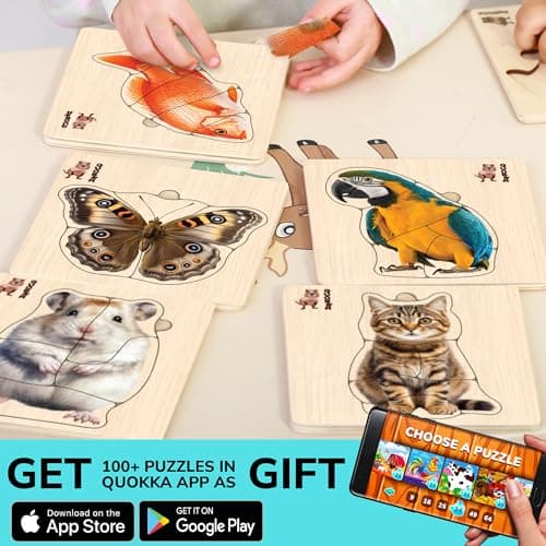 QUOKKA Puzzle Jouet Enfant 1 2 3 Ans - Puzzle en Bois Montessori de 1 an à 4 Ans - Jeux Educatif Enfant 2 Ans Puzzle Animaux pour Filles et Garçons