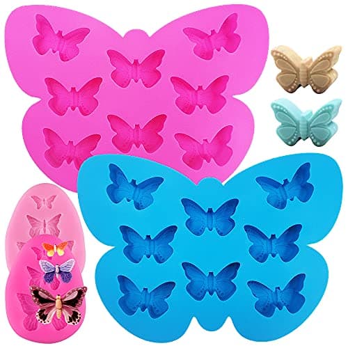SENHAI Lot de 4 moules en silicone en forme de papillon – 2 mini moules en forme de papillon et 2 plateaux en silicone en forme de papillon normal, pour chocolat, bonbons, savon, glaçons