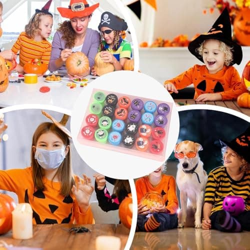 Tampons Trick or Treat, kit de tampons Halloween - Halloween Assortiment de tampons auto-encreurs Ensemble de 24 tampons - Cadeaux de fête effrayants, bonbons ou friandises, prix de jeu mignons de des