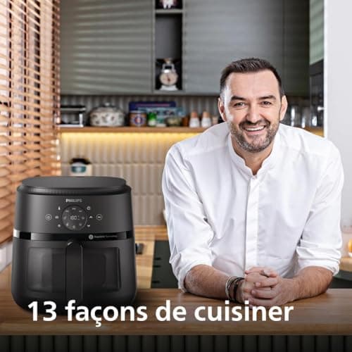 Philips 2000 Series Airfryer - 13 façons de cuisiner, technologie Rapid Air, jusqu'à 90% de matières grasses en moins, fenêtre de cuisson, cuve de 6,2L, écran tactile, noir (NA230/00)