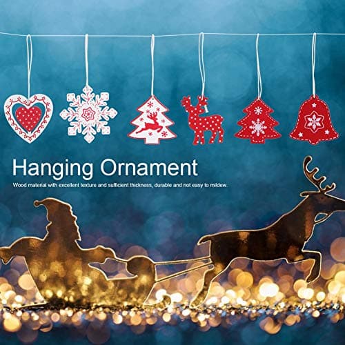 24 pcs Noël en Bois Decoration Sapin de Noel Rouge Blanc Bois Pendentifs d'arbre Decoration pour Sapin Ornement Suspension Noël Suspendu Arbre de Festival Décoration Artisanat Fête Christmas Deco