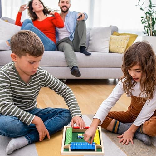 KSBBHDS 1 jeu de jeux dans une boîte fermée, jeux de société en bois, jouets pour 4 joueurs, jeux de chiffres colorés, jeux amusants sur quatre côtés, jeux pour adultes et enfants