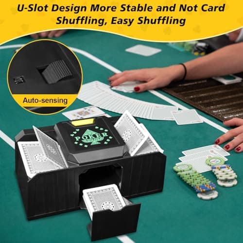 HNCY mélangeur de Cartes Automatique, melangeur de Cartes Electrique, mélangeur Carte, mélangeur de Carte, Automatic Card shuffler, USB à Piles, pour UNO, Poker, Phase 10, Skip-Bo, Blackjack