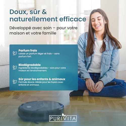 PURIVITA® Produit Robot Laveur Sol [500ML] - Détergent Robot Laveur - Produit Nettoyant Aspirateur Laveur - Concentré de Détergent Pour Tous les Robots Lavants - Produit Pour Aspirateur