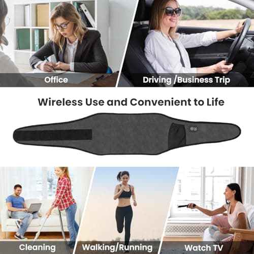 Arlierss Graphène Ceinture Chauffante Lombaire avec Batterie 5000mAh, Coussin Chauffant avec 3 Niveaux de Température et 3 Modes de Massage, Ceinture Lombaire Électrique Avec Arrêt Automatique