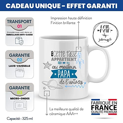 ÉNJA Création. Mug papa. Papa/Tasse – Le meilleure de l'univers - Futur papa - Cadeau anniversaire Cadeau original. Céramique haute qualité 11oz - 320 ML (PAPA)