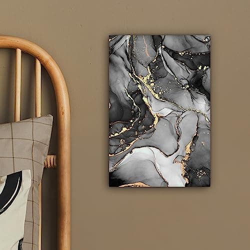MuchoWow© Impressions sur Toile 20x30 cm Deco Tableau Murale Decoration Salon Peinture Tableaux Chambre Toiles Maison Marbre - Noir - Or - Gris