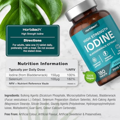 Iode 150 mcg | 180 Comprimés Vegan | Iode Complément Alimentaire avec Selenium | Iodine | par Horbaach