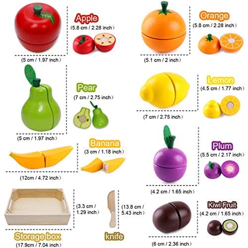 Airlab Jouet Bois Fruits Légumes de Coupe pour Dinette Enfant, Cuisine Jeux Accessoire Aliment Nourriture, Jouet Éducatif Éveil Montessori, Cadeau Anniversaire Pâques Halloween Noël Garçon Fille Bébé