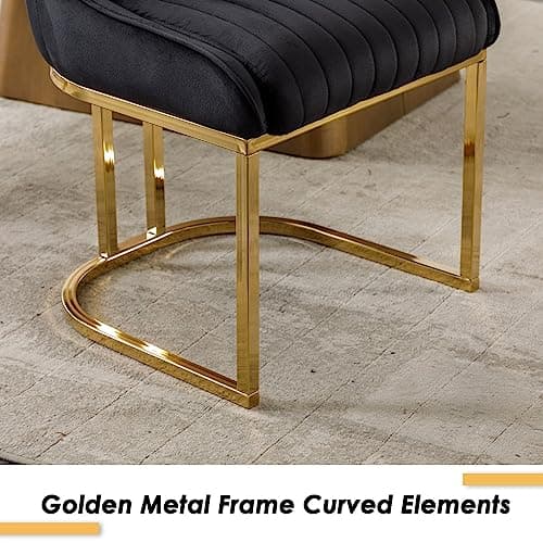 Wahson Chaises Salle à Manger Lot de 2 Chaises de Salle à Manger en Velours Chaise de Cuisine avec Pied Doré, Chaise Salle a Manger Moderne avec Coussin Épais, Noir