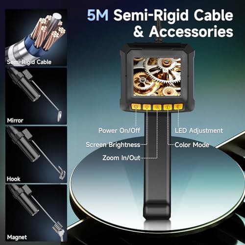 Endoscope Caméra d'inspection, Moman EOS1 Camera Endoscopique Industriel Écran IPS 2,4 Pouces 1080P HD Camera Inspection Canalisation Portatif Étanche IP67 avec 8 Lumières LED 5M Câble Semi Rigide