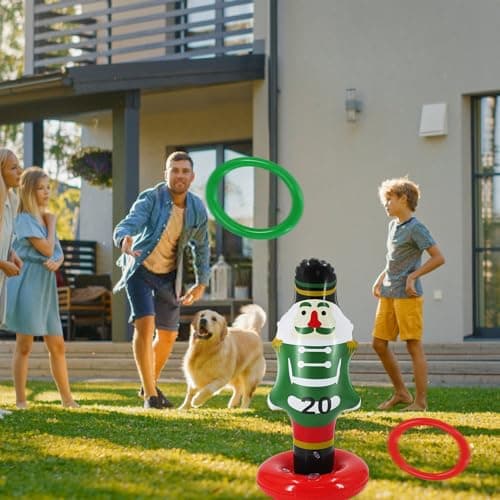 Jeu de Lancer Gonflable, Jeu de Lancer d'anneaux de Noël, avec 2 Anneaux de Lancer pour Vitesse et Agilité Jeux de Pratique, Jeux de Noël Fêtes, Carnaval, Jardin, Jeux de Plein Air