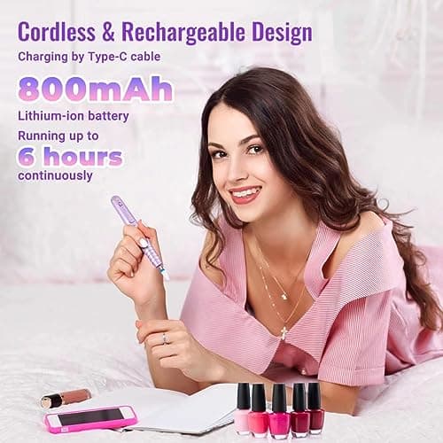 Ponceuse pour Ongles, Denabuty Lime a Ongle Electrique Professionnel Sans Fil 12 en 1 Kit de Manucure Pédicure avec USB Rechargeable Vitesse Réglable Puissante et Portable pour Salon et Maison