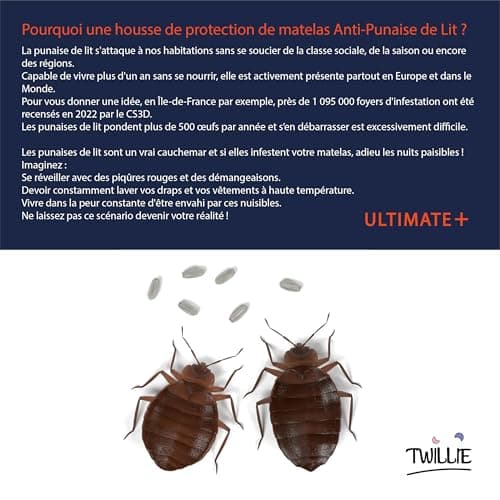 Twillie – Housse de Matelas Intégrale 105x190x20 cm Imperméable - Qualité Supérieure - Anti Punaise de lit – Oeko-TEX® Protège-Matelas Traitement AEGIS® Anti-acarien, bactérien – Alèse Fabriqué en EU