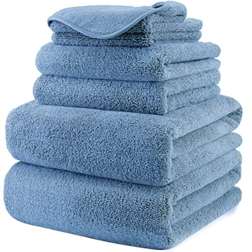 Polyte - 6 Serviettes de Bain en Microfibres - sèche Rapidement/ne Peluche Pas - Bleu