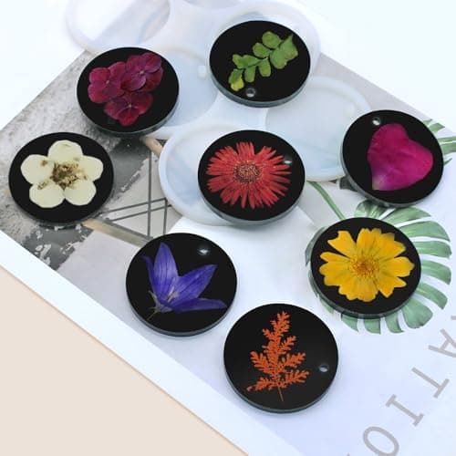 SENHAI Lot de 4 moules en résine pour décorations de Noël, moules en silicone avec trous de suspension pour pendentif d'arbre de Noël, porte-clés rond en silicone avec percé, moule en résine