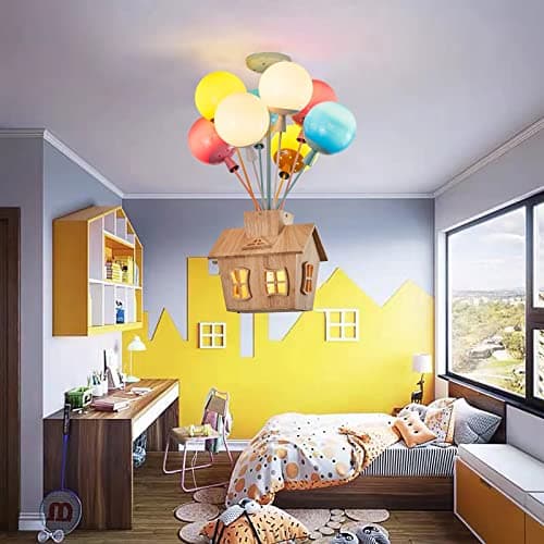 BOBOPAI Plafonnier Chambre d'Enfant,Lampe Suspendue Bois LED Télécommande,Lampe Ballon Verre Rond,Lustre Moderne Garçon Fille Chambre à Coucher,Maternelle,Chambre Bébé (Ampoule Incluse)