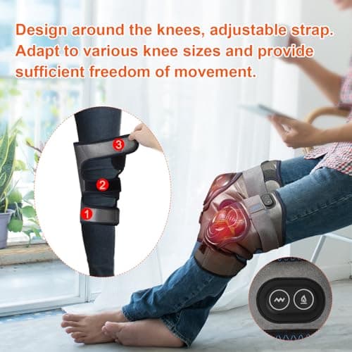 GINEKOO Appareil de massage de genou chauffant sans fil, massage vibrant, orthèse de genou avec batterie rechargeable 5000 mAh pour soulager les douleurs au genou, l'arthrite,les douleurs articulaires