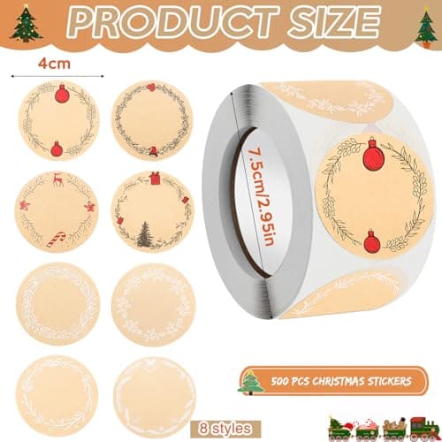 500 Pcs Etiquette Autocollantes Noel,Gommettes Noël,Merry Christmas Etiquette joyeux noel,Vacances Cadeau Autocollants d'enveloppe,Autocollant papier kraft pour DIY Cadeaux Enveloppes (B)
