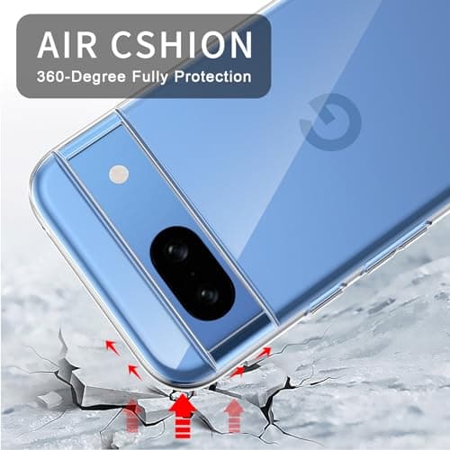 FLLAO Coque Compatible avec Google Pixel 8a Transparente avec 3 Verre trempé Protection écran, Souple Silicone Mince Étui Protection Bumper Housse TPU Téléphone Pixel 8a Cover