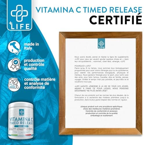Vitamine C 1000mg à Libération Prolongée 120 Comprimés PiuLife® Supplément Vitamine C Naturelle Acide Ascorbique, Antioxydant, Defense Immunitaire Adulte, Vit C Vitamine Boost Énergie Puissant