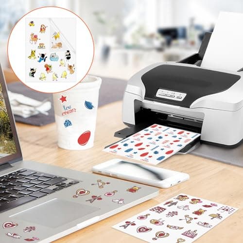 JIANTA 25 Feuilles Papier Autocollant Imprimante A4 Feuille Autocollante Imprimable de Vinyle Transparent pour l'impression d'étiquettes autocollantes pour jet d'encre et laser 210 x 297 mm