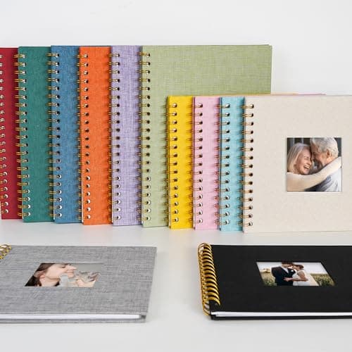 Yopih Album Photo Scrapbooking Couverture en Lin 20,5x20,5 cm, Pages Blanches en Papier Kraft Rigide pour Mariage Voyage Baby Shower, 20 Feuilles/40 Pages, Beige