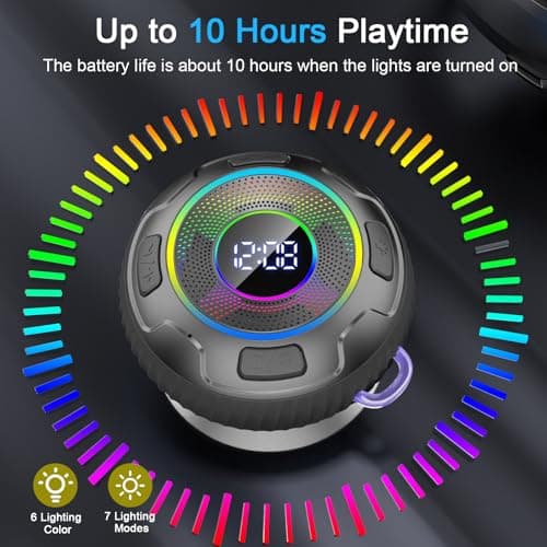 Enceinte Douche Bluetooth 5.3, Enceinte Bluetooth Etanche IP7, Haut-Parleur de Douche avec Appel Bluetooth, LED Lumière,Ventouse Puissante, 360° Stéréo Enceinte sans Fil, 10H Enceinte Portable, Noir