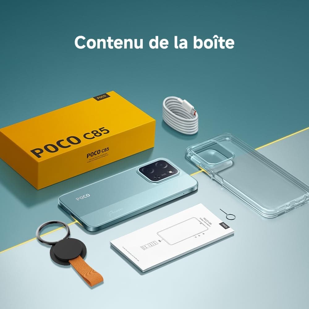 XIAOMI POCO C85 Smartphone 6+128 Go Double Caméra IA 50 MP - Noir | Écran 6,9 pouces 120Hz, Épaisseur 8mm, batterie 6000mAh, MediaTek Helio G81-Ultra, 2 ans de garantie, chargeur non inclus