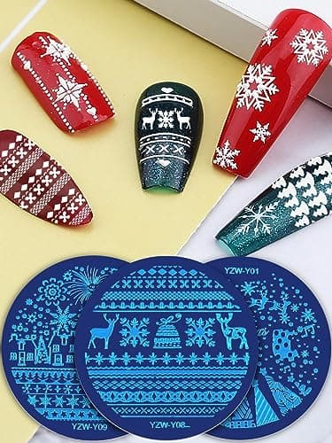 EBANKU 10 Pièces Nail Art Stamping Plaques, Plaque Stamping Nail Art Flocon De Neige Bonhomme De Neige Plaques d'Estampage d'Ongles pour Femme Filles Nail Décoration(B)