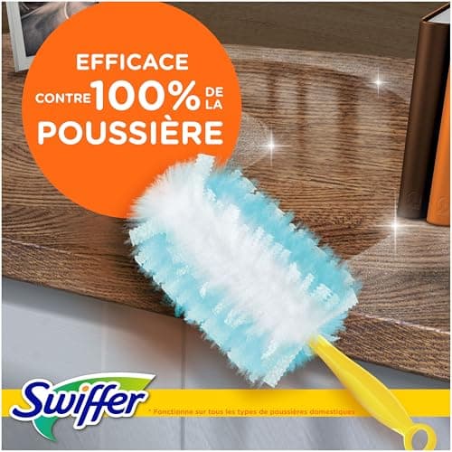 Swiffer Plumeau Duster Attrape et Retient 25 Recharges Dépoussiérantes, Attrape Et Retient 3 Fois Plus De Cheveux Et Poussière Qu’Un Plumeau Ordinaire