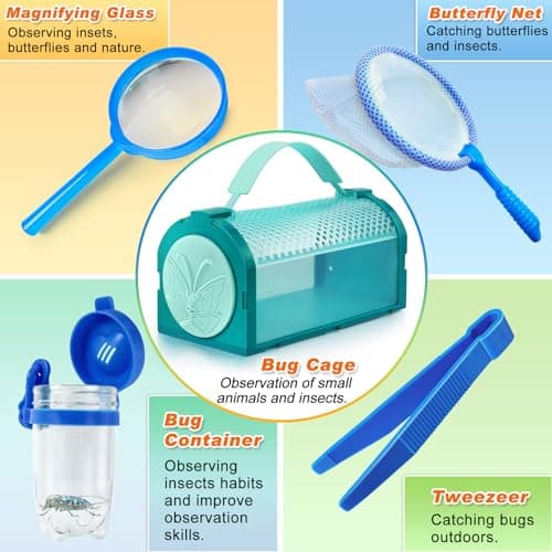 YOPINSAND boîte à Insectes pour Enfants, Jouets d'extérieur pour Enfants, Attrape-Insectes avec loupe, Sac à Dos, Lampe de Poche, Filet à Papillons, Boussole, Horloge