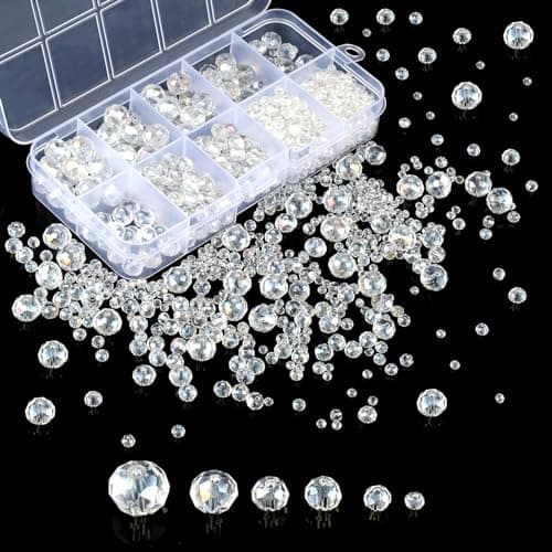 Lot de 910 perles en verre à enfiler - Perles à facettes - Perles en verre transparent pour adultes - Fabrication de bijoux, colliers et bracelets (3/4/6/8/10 mm, couleur AB)