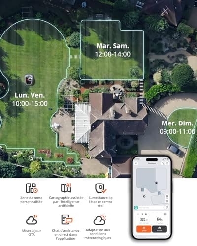 Navimow i105E Robot Tondeuse sans Fil périphérique 500 m2, RTK+Vision Tondeuse Robot Gazon, IA cartographie Automatique, Limite virtuelle, Gestion multizone