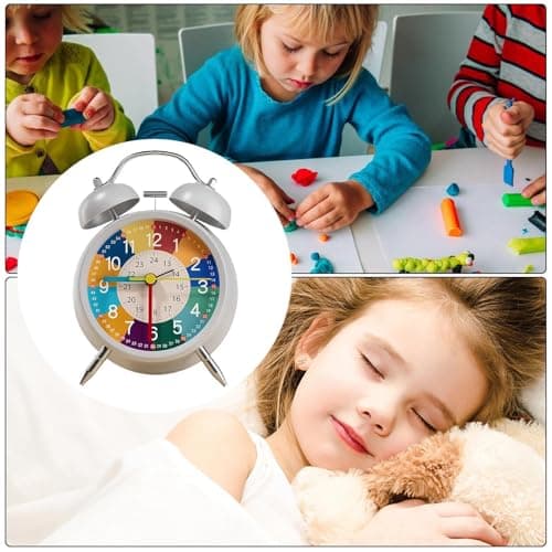 Besreey Réveil analogique pour,Horloge analogique pour - Horloge d'apprentissage silencieuse et sans tic-tac pour avec veilleuse | Horloge en métal pour Apprendre à Lire l'heure, Aide pédagogique