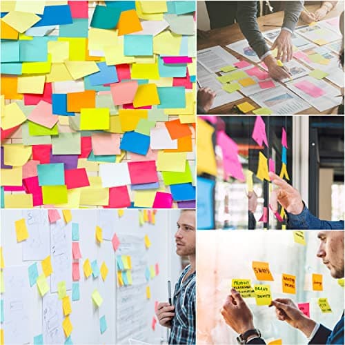 Pack de 24 Notes Sticky Notes, 12 Couleurs Autocollants Notes, Blocs de Notes de Bureau, 50 x 38 mm, 200 Feuilles par Couleur