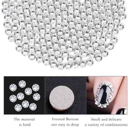 2880 Pièces Strass Kit, Silver Round Cristal, SS6 Rhinestone Non Autocollant, éBlouissant Gemstone pour DIY Craft Bling Maquillagé, Lumineux Diamante Gems pour Les Vêtements, 2 mm