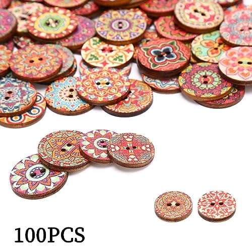 JOCXZI Lot de 100 Boutons rétro -en Bois - pour Enfants - 2 Trous pour Travaux Manuels Peinture Décoration de Noël,Boutons Rétro en Bois pour Couture Artisanale