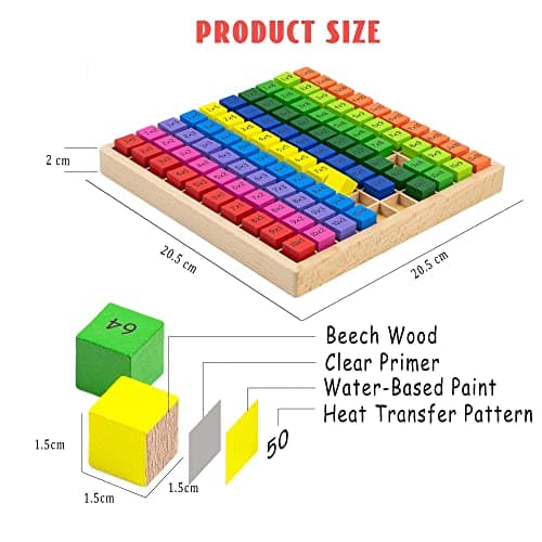 1x1 Table de Multiplication en Bois, Jeu d'exercices de Multiplication Tableau Jeu Mathématique pour Les Enfants d'âge Préscolaire Jouets Montessori Cadeaux pour Les Enfants de plus de 3 ans