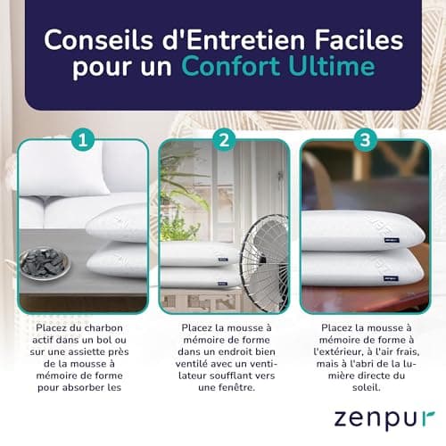 ZenPur Oreiller Cervical Souple 13cm - Coussin Mémoire de Forme Moelleux - Spécial Dormeurs sur Le Ventre, Enfants - 40x60, Certifié Oeko-TEX