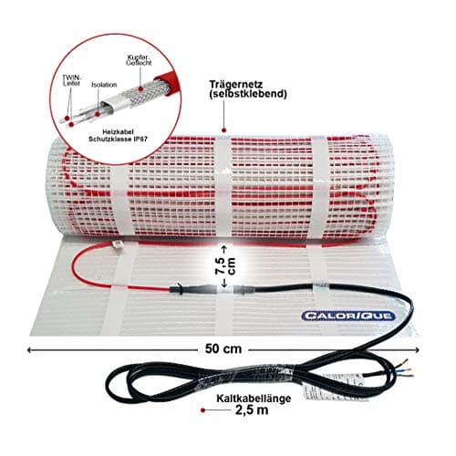 Tapis de câbles chauffants électriques Calorique - 2,0 m2 - Chauffage au sol électrique efficace 100 W/m2- Technologie TWIN - [A +++]