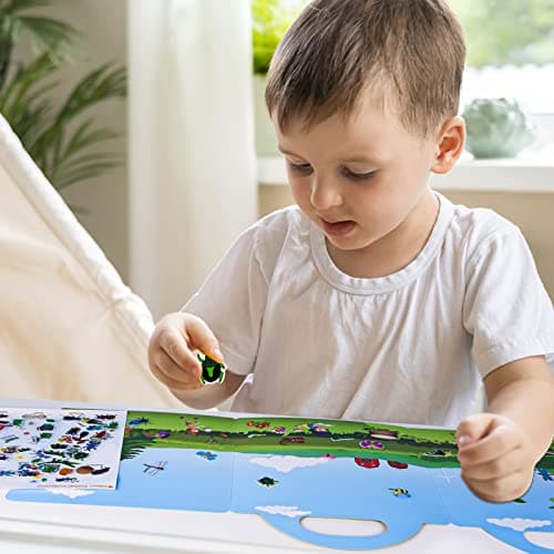Astaron Livre d'autocollants gonflés 3D réutilisables pour Enfants de 2 à 6 Ans, Autocollants d'insectes imperméables Mignons 88 pièces, Autocollants de Voyage de Jeu et Livre occupé