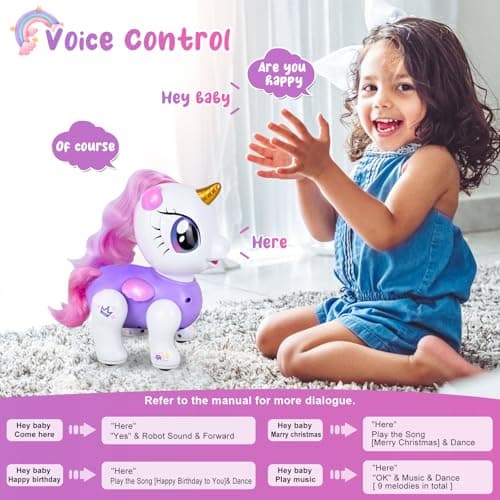 Ulikey Licorne Robot Enfant Jouet, Robot Licorne Interactif, Licorne Télécommandée avec LED, Musique, Danse et Marche, Licorne Jouet Fille Cadeau de Anniversaire Noël, Enregistrable, Programmable