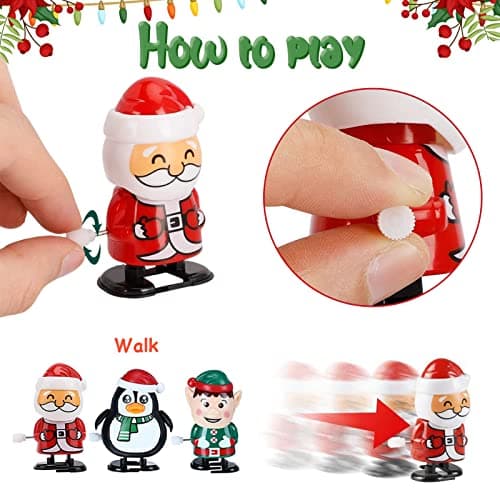 POPOYU Lot de 12 Jouet à Remonter Noël,Mini Jouets Animaux Noël Wind Up Funny Jouets,Jouets mécaniques Mignons Thème de Noël Clockwork Jouets pour Crackers Noel a Remplir,Petits Cadeaux de Table Noel