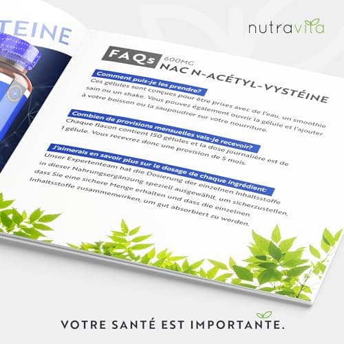 NAC N-Acetyl-Cysteine 600mg, Biodisponible & Absorption Rapide - Sans Gluten - Fabriqué au Royaume-Unis - N-Acétylcystéine 150 Capsules Véganes - 5 Mois de de Cure - Nutravita