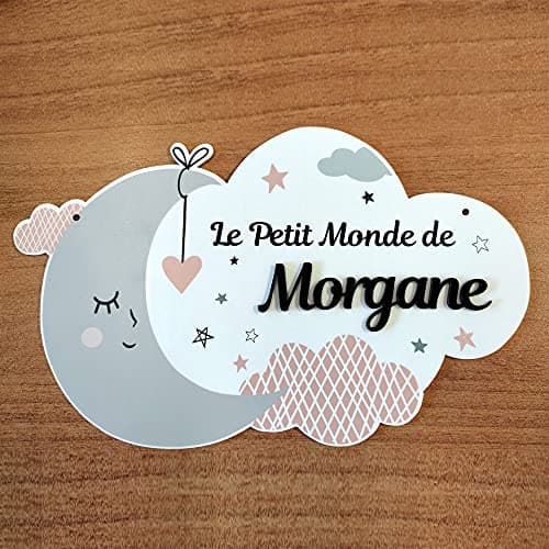 Plaque de Porte Fille Nuage Rose. Plaque Plexi. Plaque Chambre Enfant. Plaque Personnalisable avec Prénom. Décoration Chambre Le Petit Monde De - avec perçage en Haut
